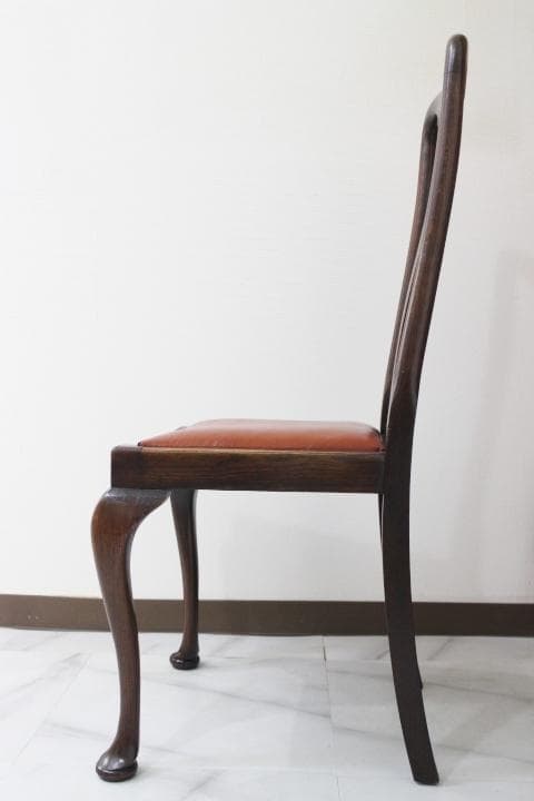 イギリス アンティーク クイーン アン様式 猫脚 本革 オーク材 チェア 椅子