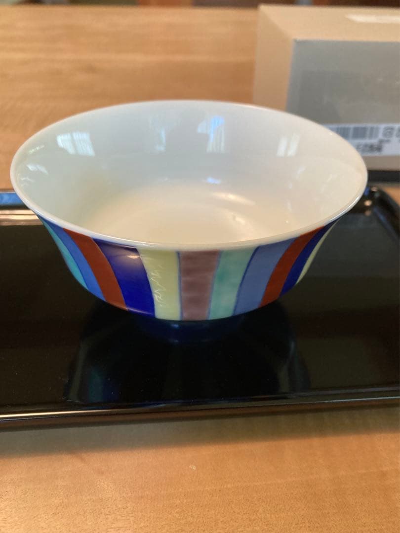 深川製磁　染錦割模様　手造飯碗　二客