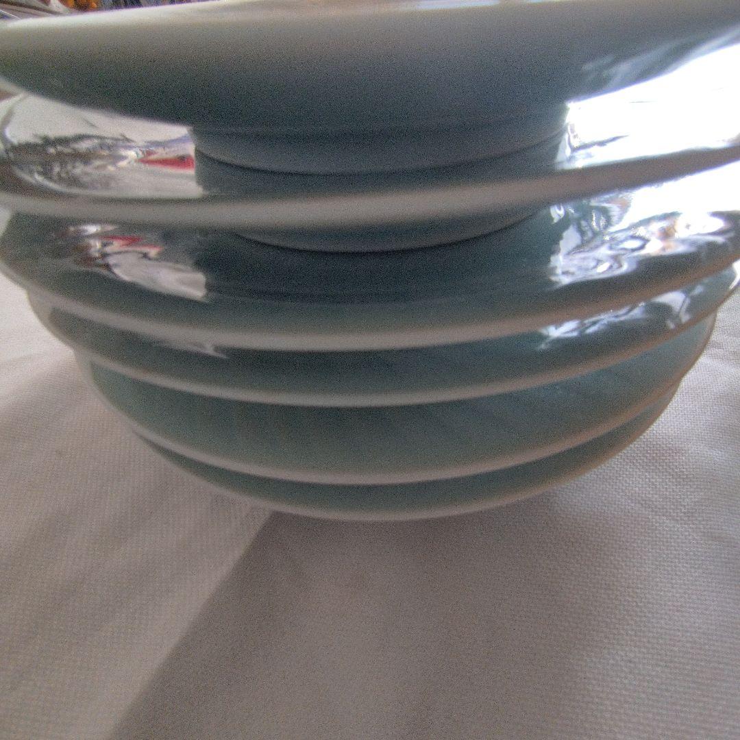 人間国宝　快山窯　塚本快示　青白磁　青海波紋皿６枚