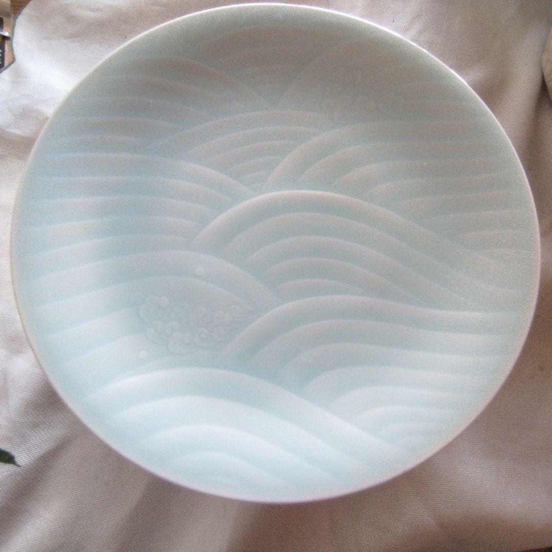 人間国宝　快山窯　塚本快示　青白磁　青海波紋皿６枚