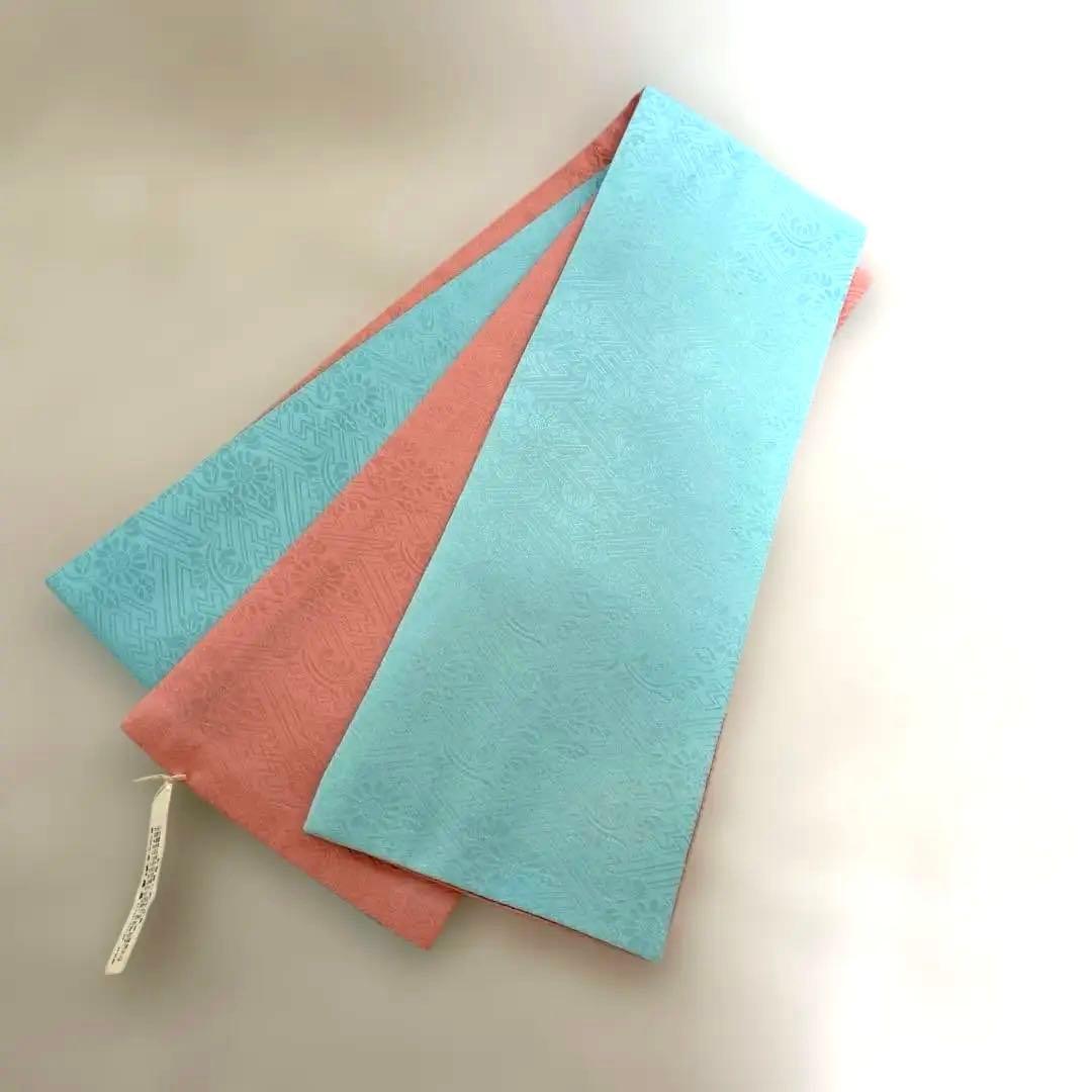 振袖用　加藤萬　伊達衿　ピンク・水色　リバーシブル　帯揚げ　総絞り