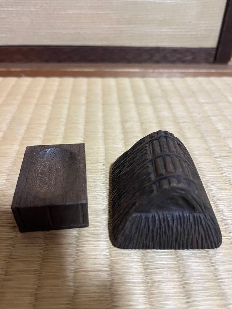 茶道具 炭屋香合 木彫 Wood incense box 共箱