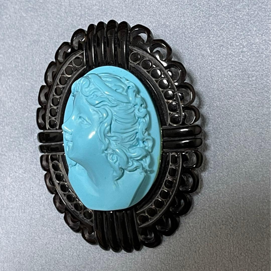 Ki　水牛角　有機宝石　唐草　透かし　貴女　カメオ　ブルー　大幅