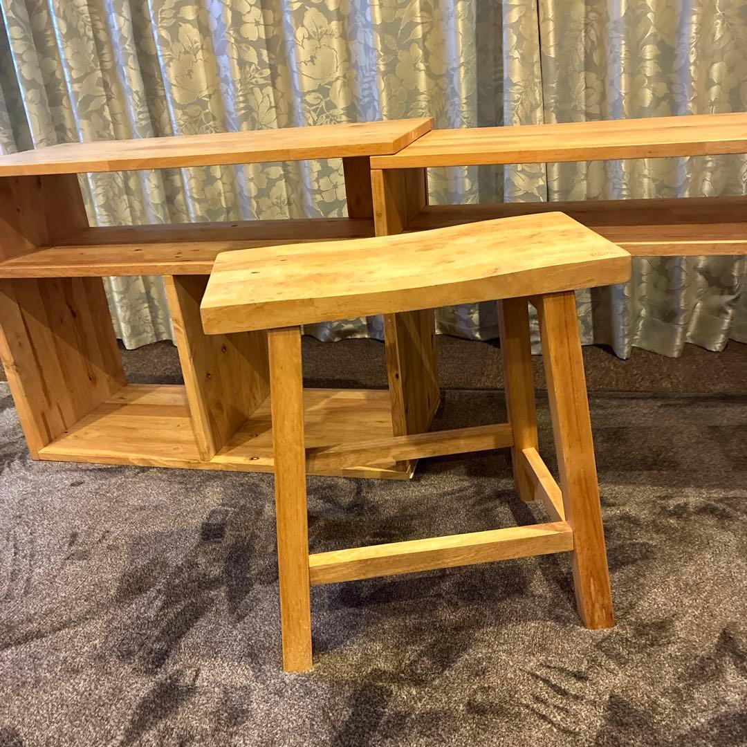 無垢材　木製ラック オープンシェルフ　ナチュラルウッドラック　伸縮可能