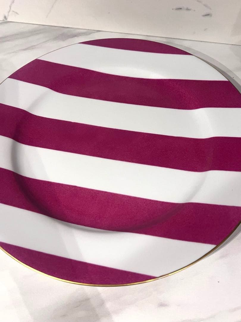 MarieDaage リモージュ　30センチプレート　ストライプフューシャピンク