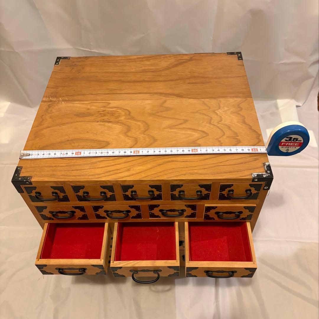 木製ベルベット内張付き引き出し付き収納チェスト