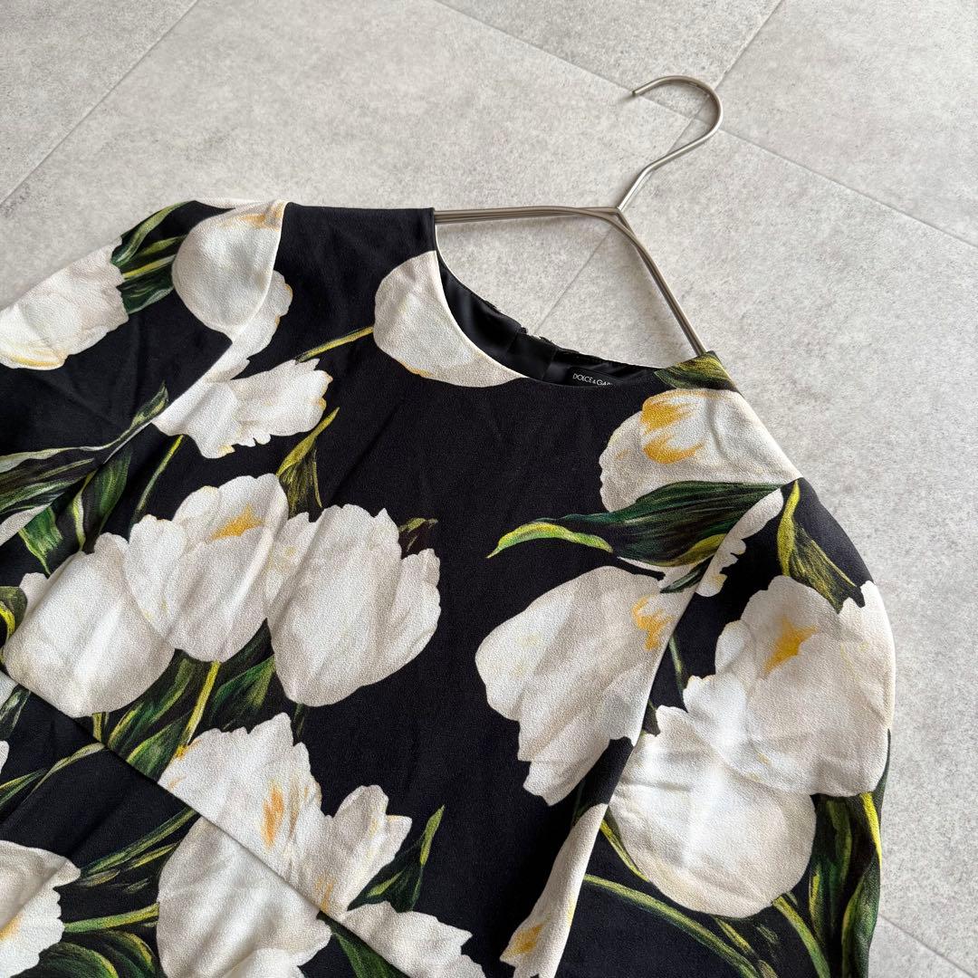 ドルチェ&ガッバーナ　ワンピース　花柄　フワラー　黒　半袖　フレア