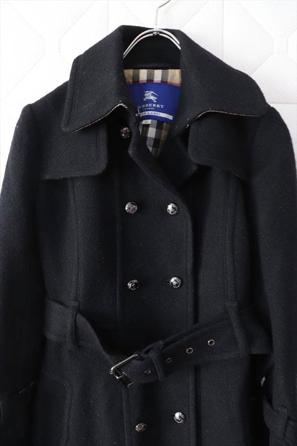 バーバリーブルーレーベル 裏ノバチェック ウールコート 38 黒