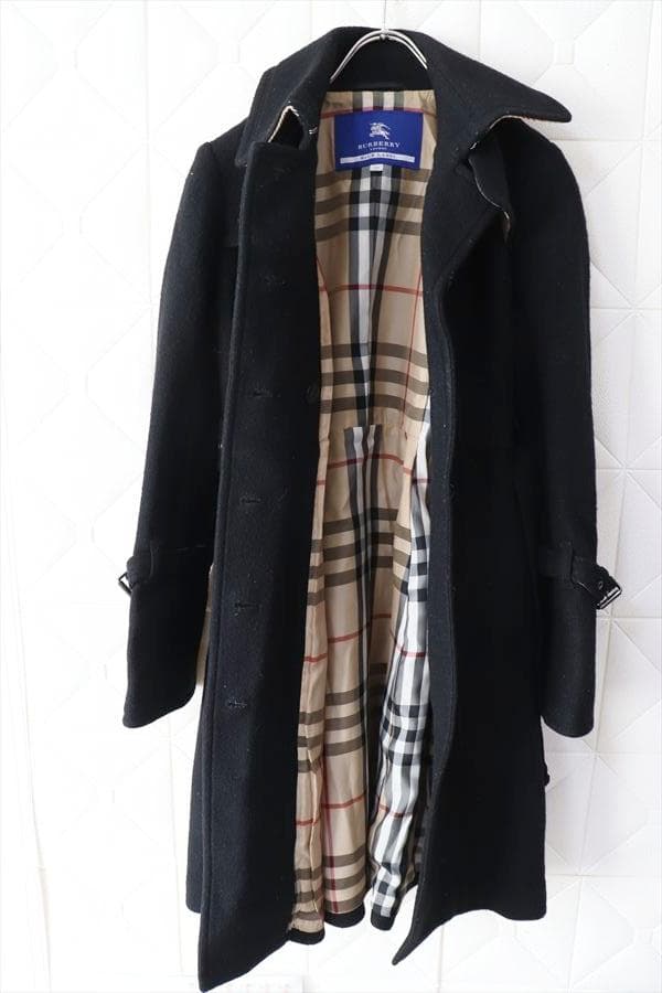 バーバリーブルーレーベル 裏ノバチェック ウールコート 38 黒