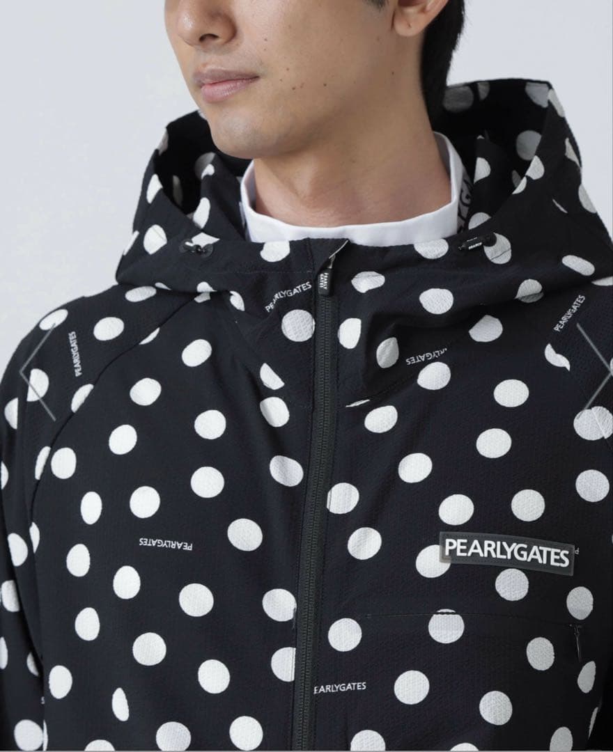 新作今期パーリーゲイツPeストレッチサッカー フルジップフーディランダムドット柄