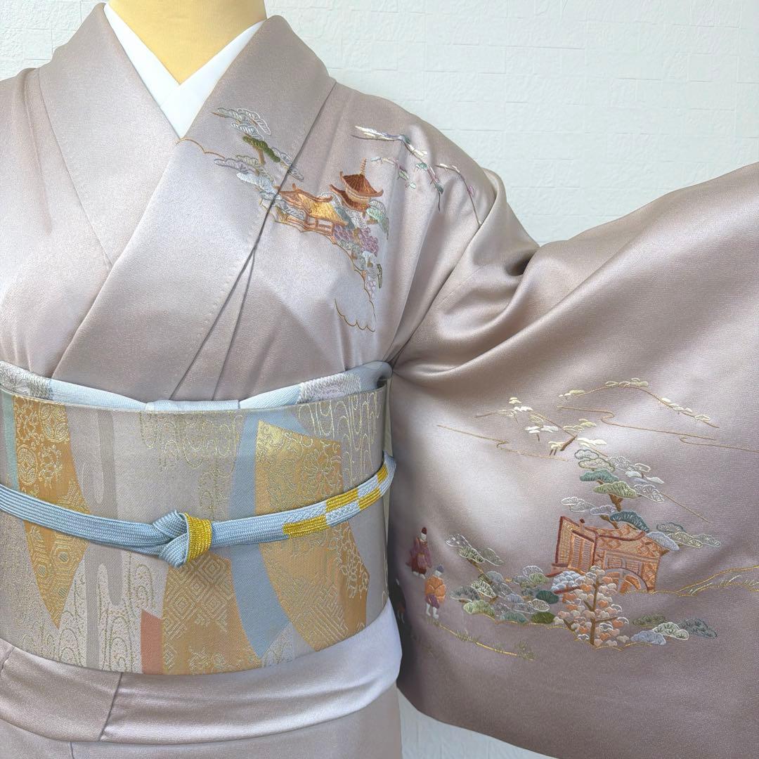 496 訪問着フルセット 正絹 薄紫 金彩 豪華 総刺繍 暈し染め お上品