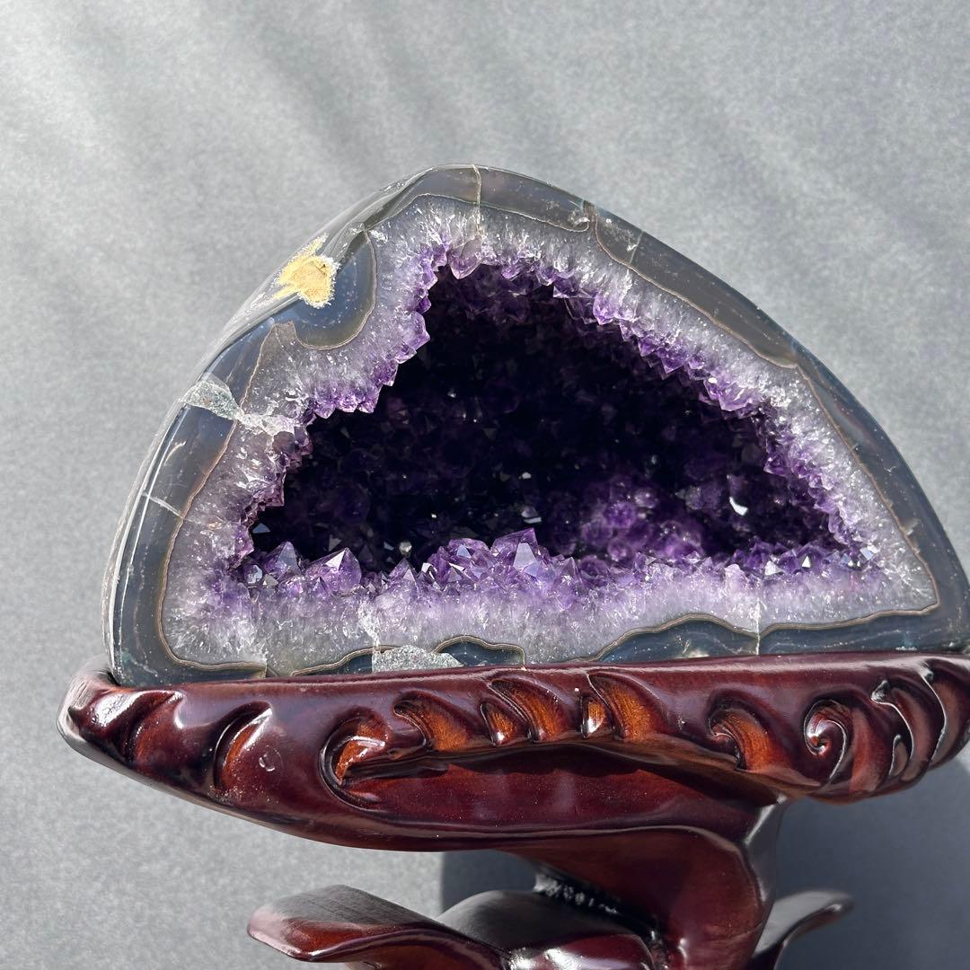 【高品質】ウルグアイ産❣️天然石 アメジストのドーム　置物　台座付きG.214