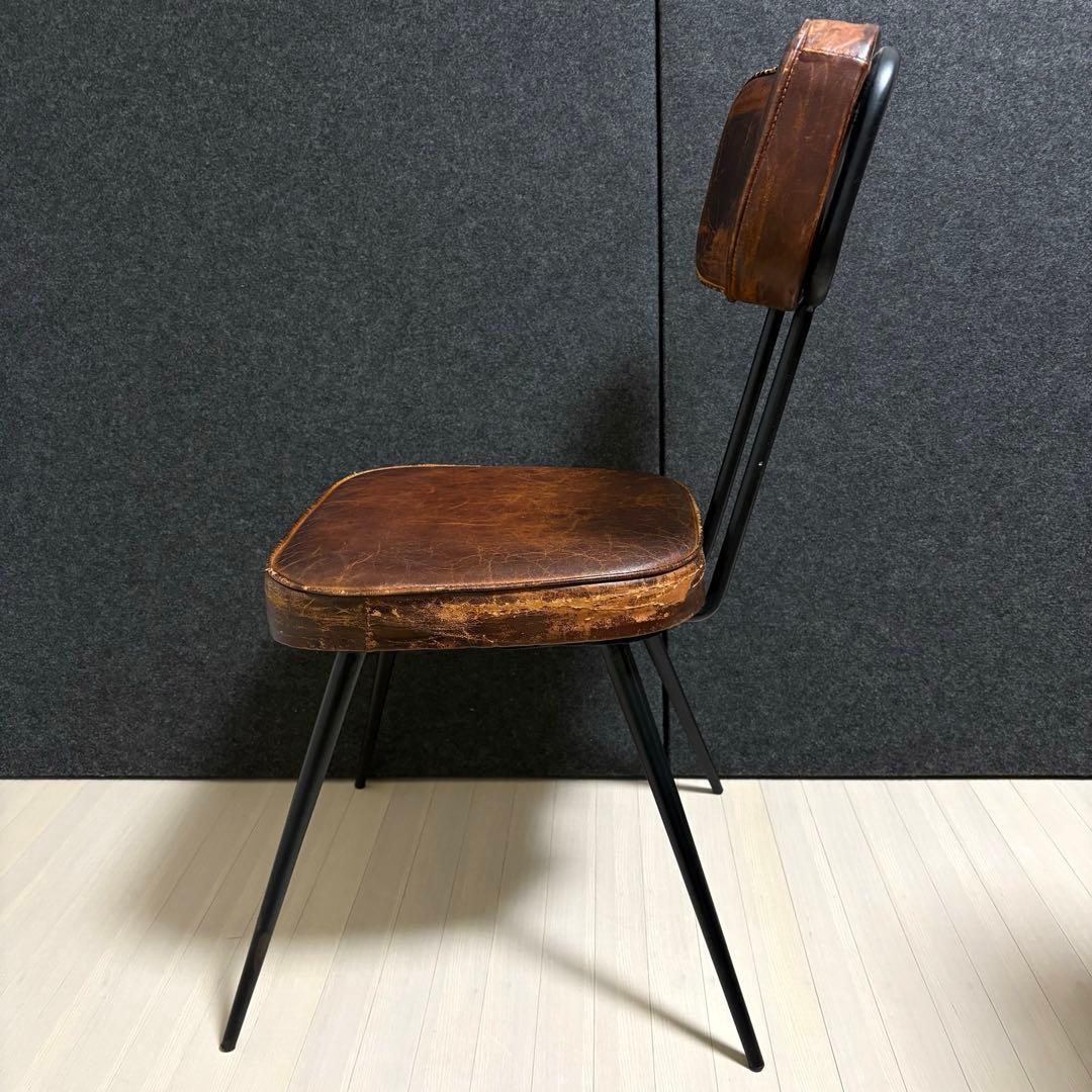 ヴィンテージ　革　レザー　ダイニングチェア　アイアン　スツール　本革　椅子