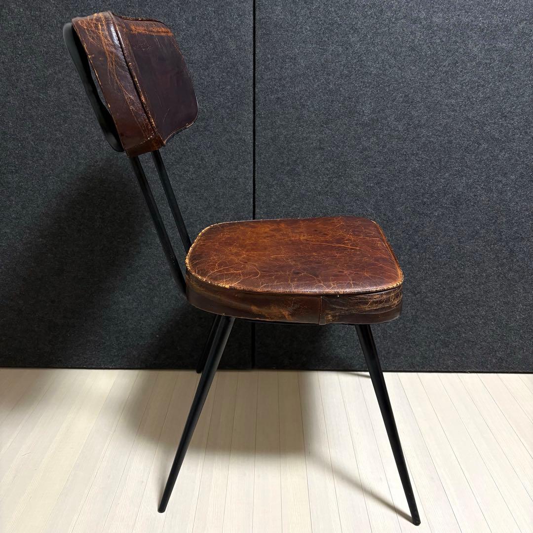 ヴィンテージ　革　レザー　ダイニングチェア　アイアン　スツール　本革　椅子