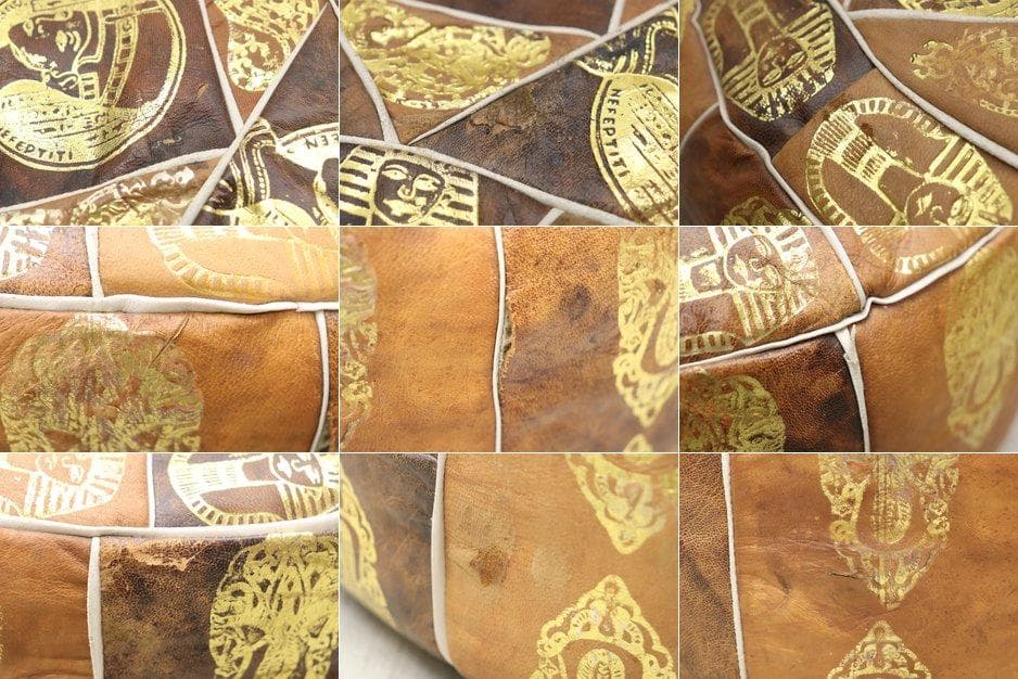 ヴィンテージ エジプト 本革 プフ クッション スツール 円形 座椅子 1