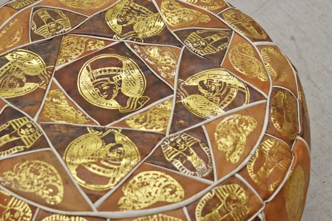 ヴィンテージ エジプト 本革 プフ クッション スツール 円形 座椅子 1