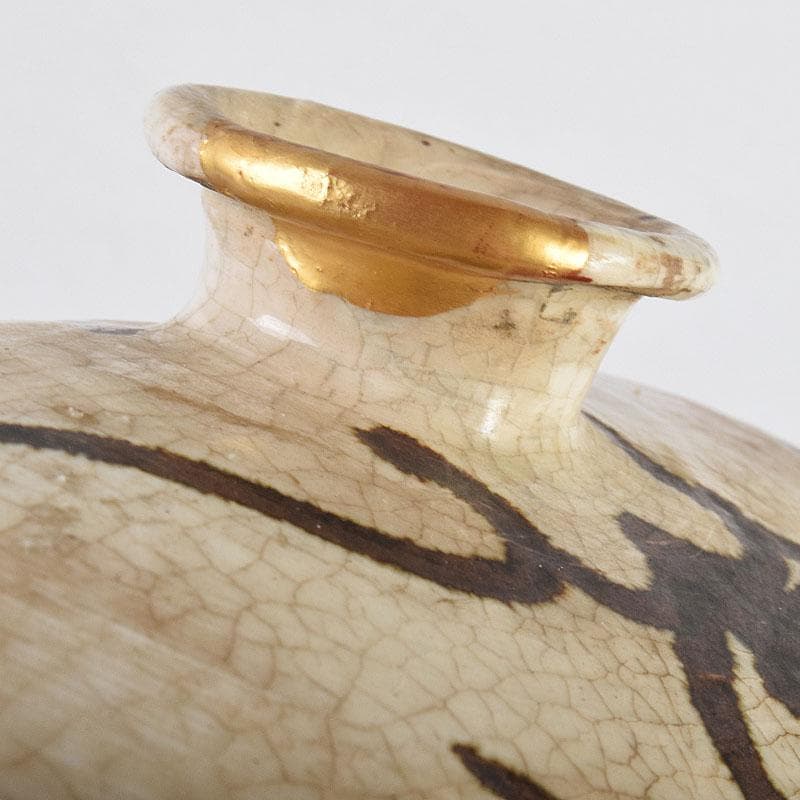 朝鮮美術　李朝　高麗白磁　鉄絵草文　俵壷　扁壷　F　R9071