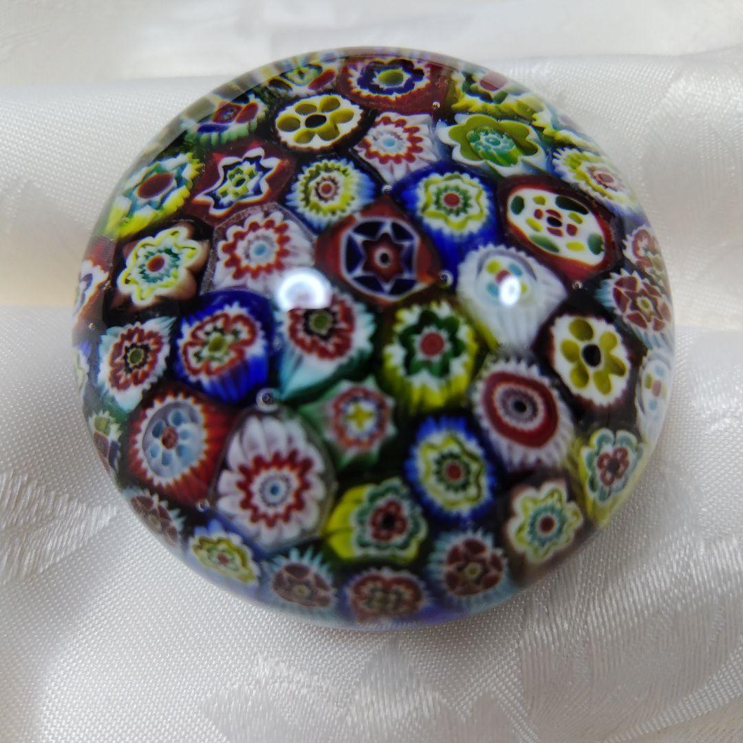 【ヴィンテージ】MURANO ガラスペーパーウエイト　ミルフィオリ　（千の花）