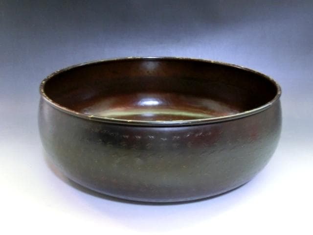 建水■大振り 古銅製 鉋目 平建水 こぼし 茶溢しお茶道具 古道具時代物 骨董■