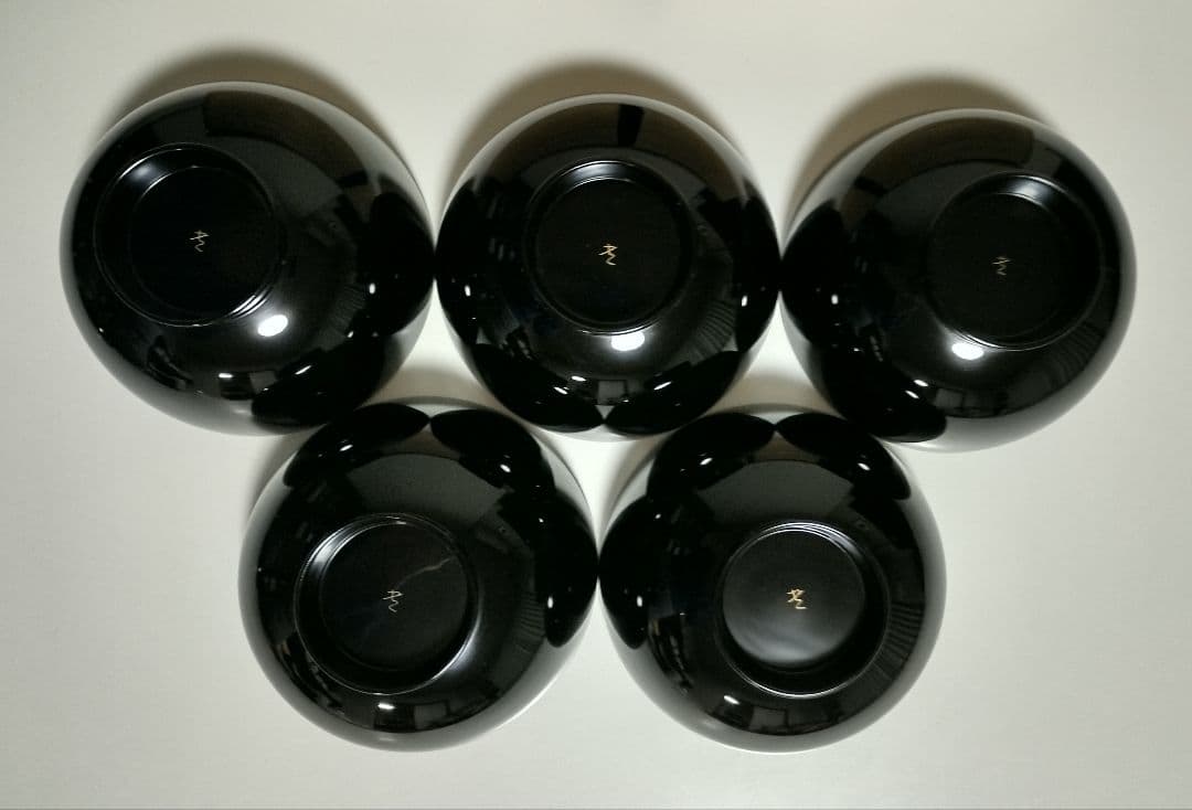 輪島塗　千羽鶴沈金　吸物椀　5客セット　作家もの　 三谷吾一