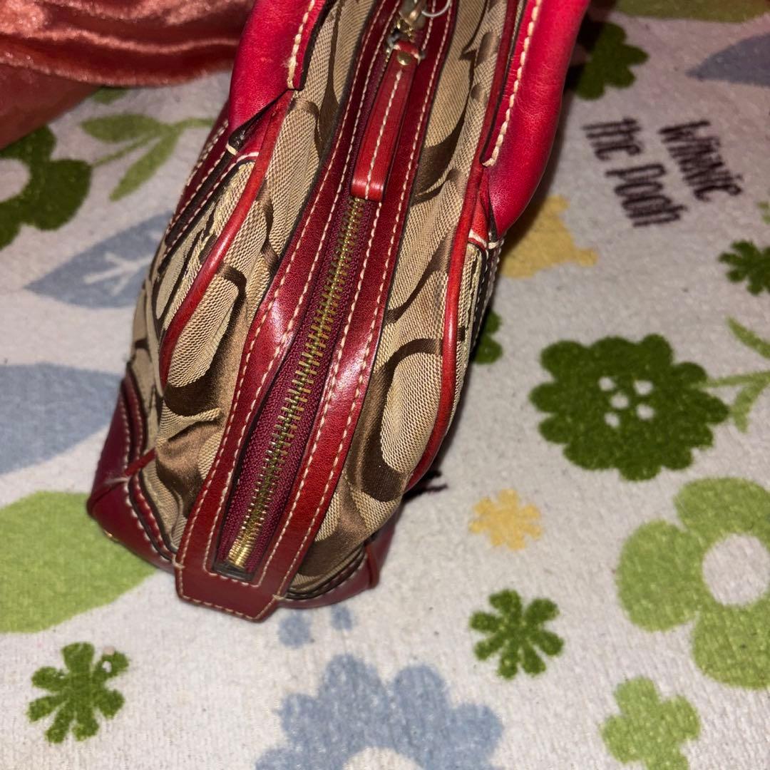 未使用に近い　Coach ショルダーバッグ レッド ベージュ