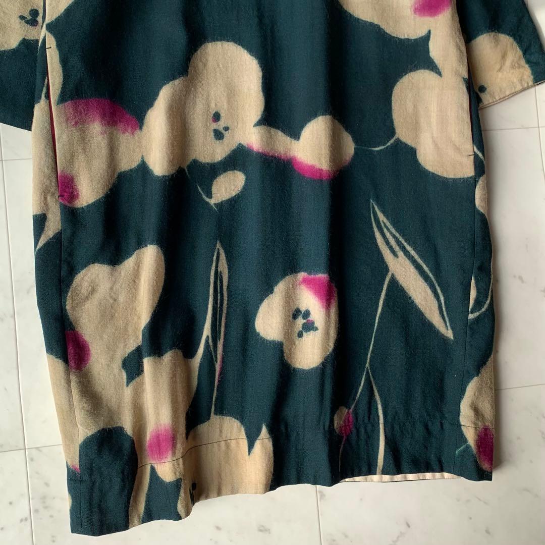 美品 パラスパレス 花柄ワンピース ウールワンピース ダークグリーン 日本製