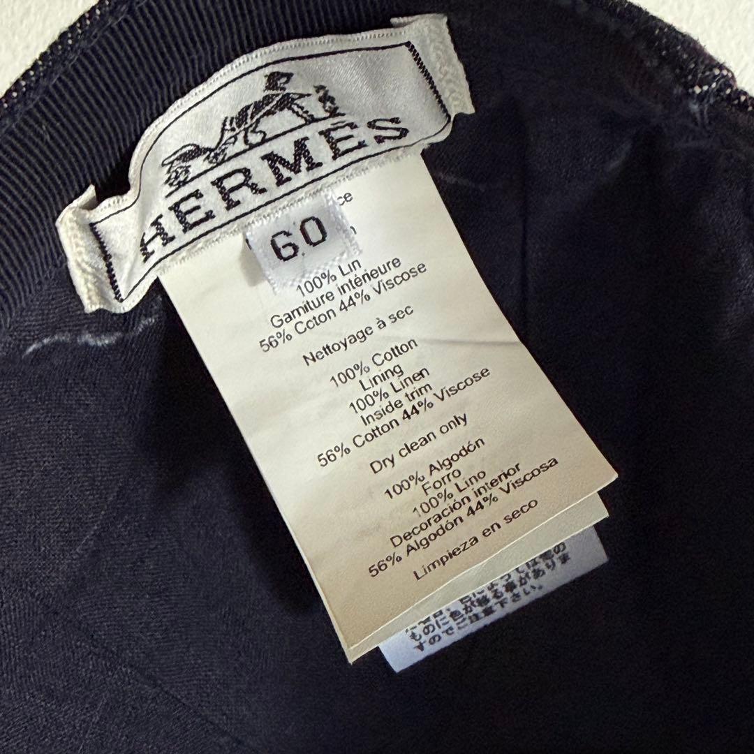 美品 サイズ60 HERMES デニムキャップ 帽子 シグネチャー 刺繍