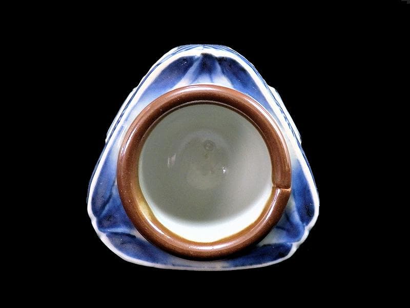 古伊万里　染付　透かし　七宝紋に鳥の図　盃台　E474AS-CGk