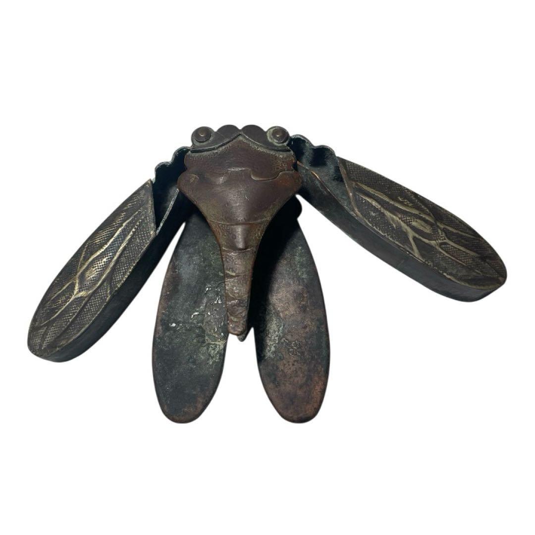 アンティーク 中国製 蝉型墨汁入れ 銅製