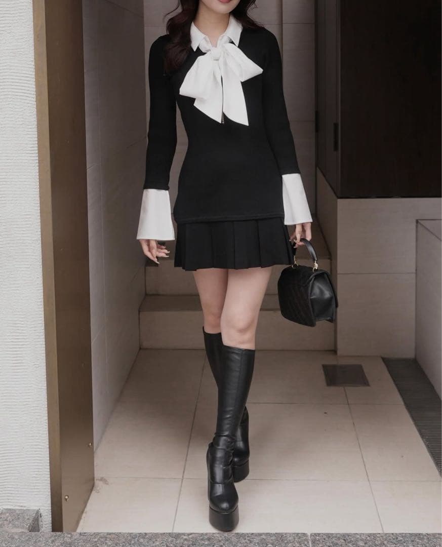 LIP SERVICE リップサービス フロントZIPニットプリーツワンピース