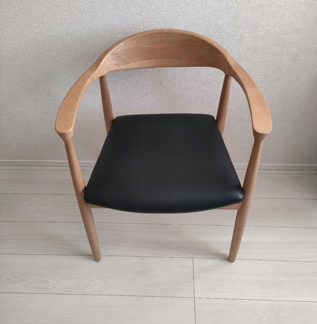 dada品【超美品】木製アームチェア 黒合皮レザークッション付き