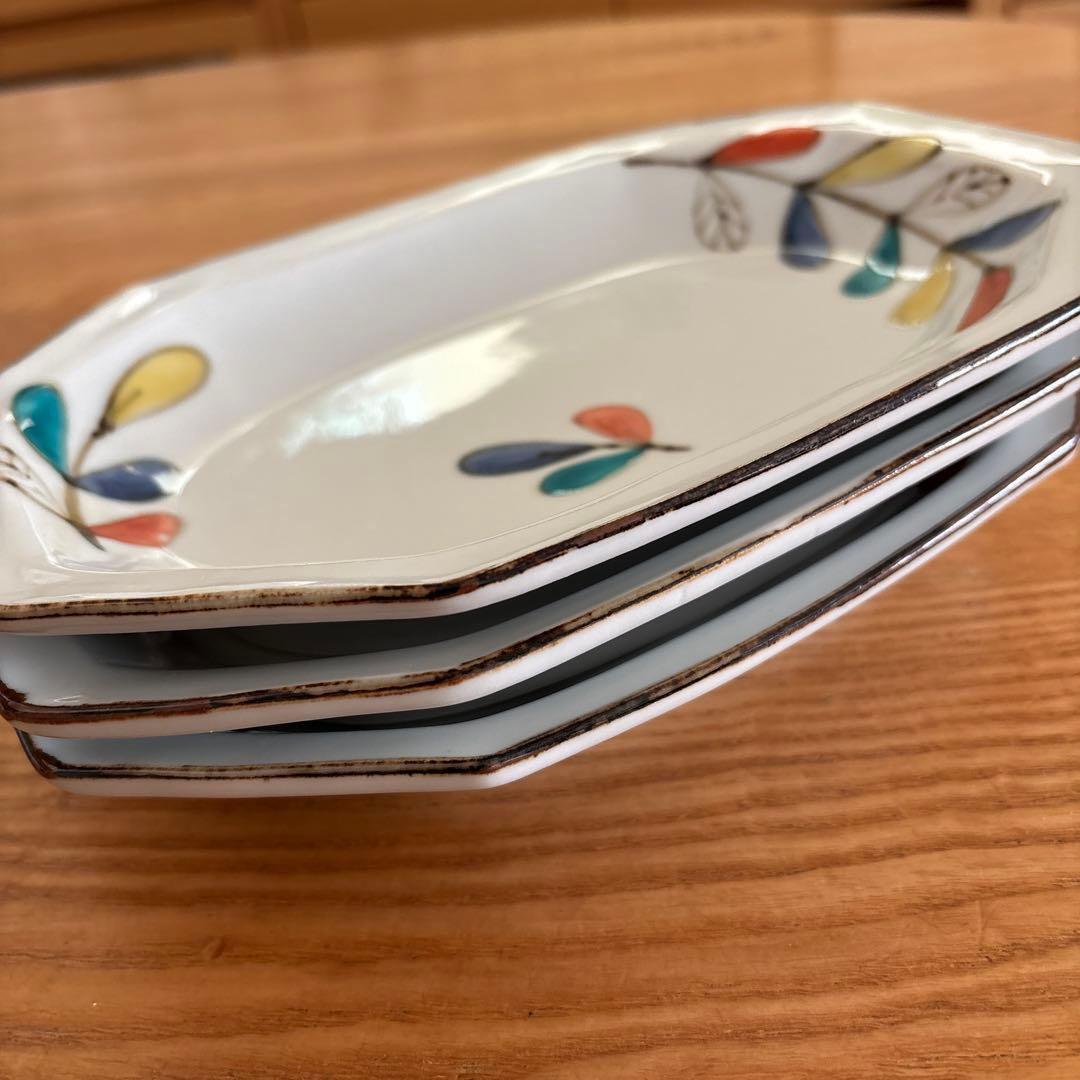 九谷青窯/高祥吾/色絵遊び/葉隅切り/長皿/3枚