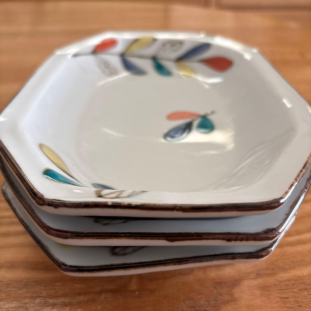 九谷青窯/高祥吾/色絵遊び/葉隅切り/長皿/3枚