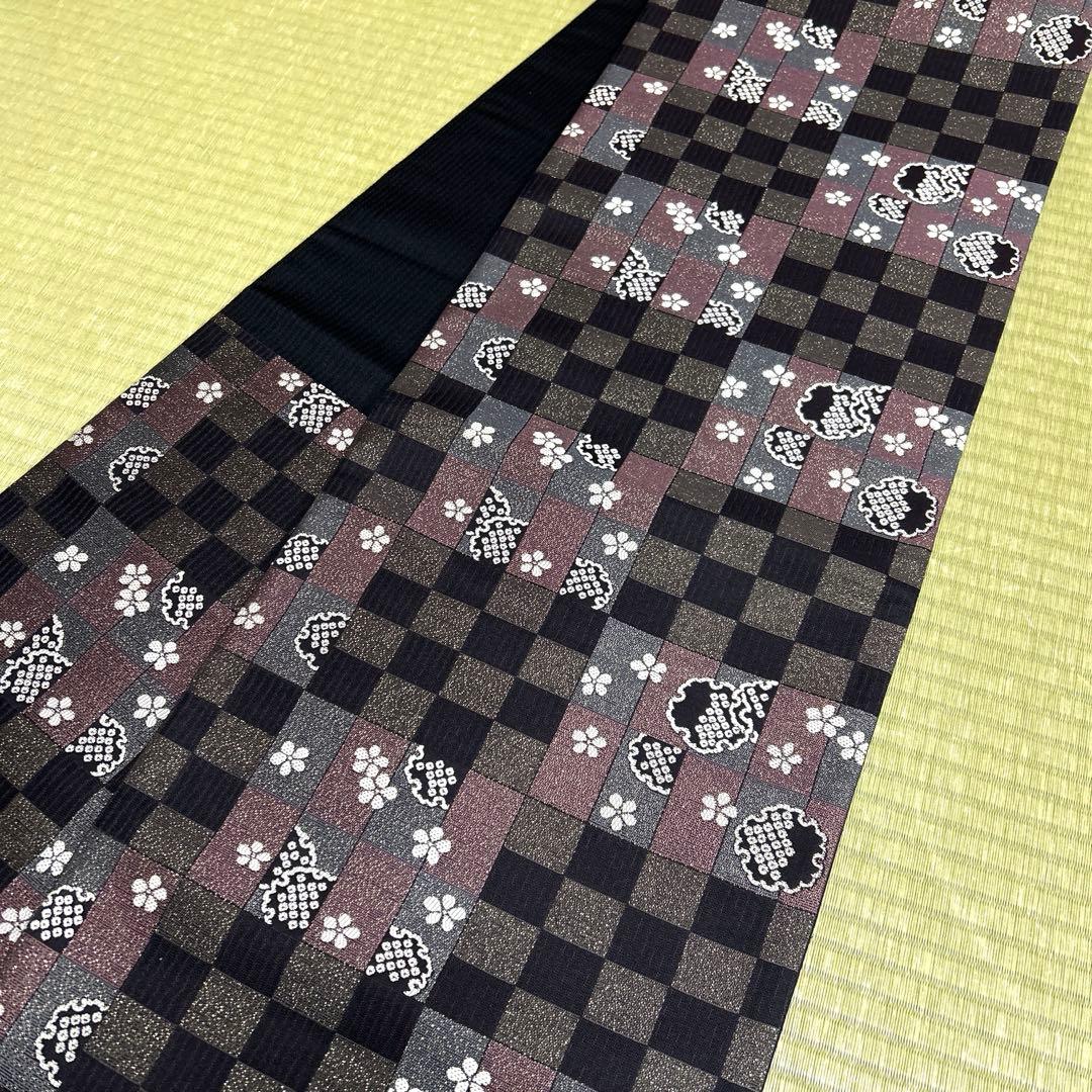 正絹　袋帯　【市松模様】　撥水加工済