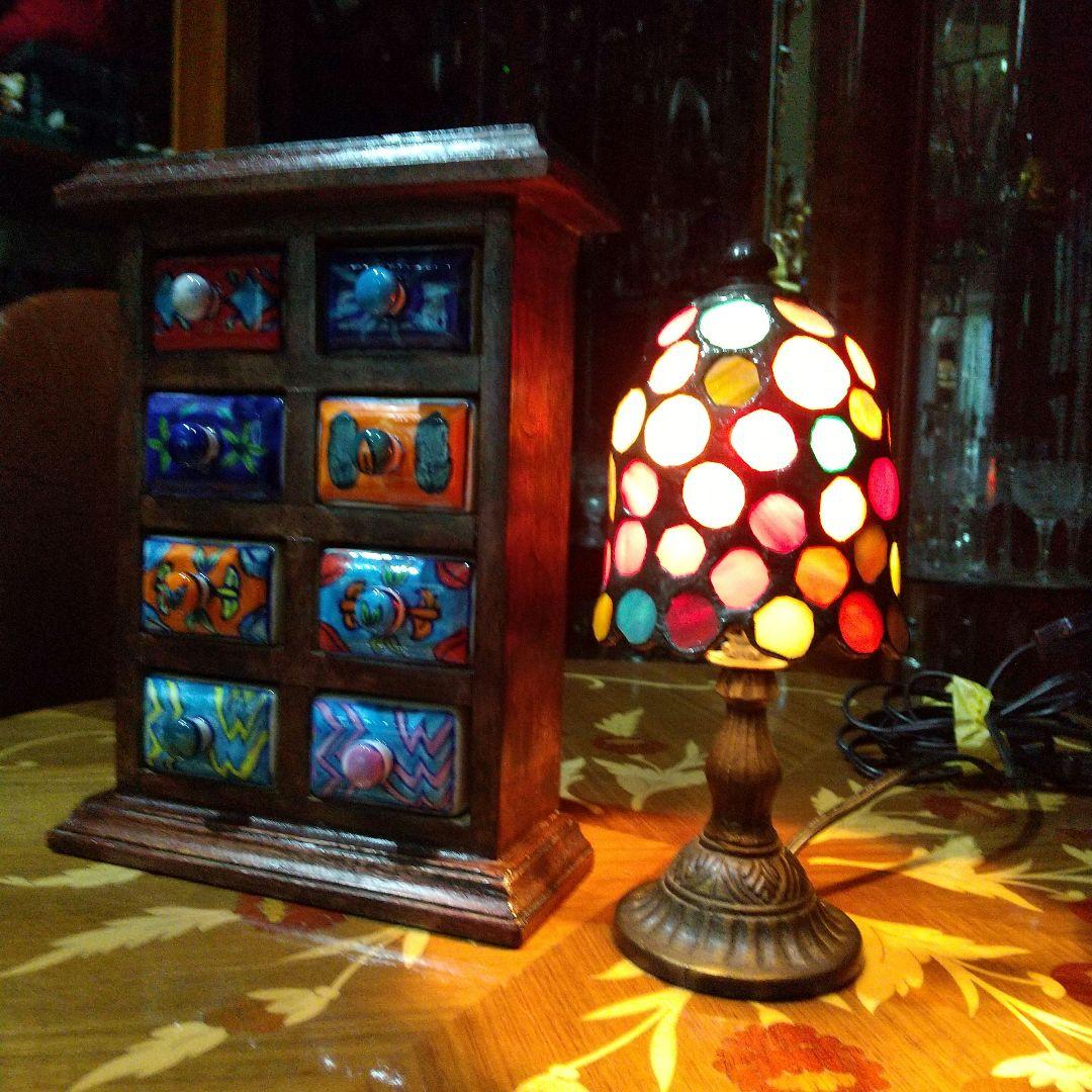 ハンドメイド 引き出し 小物入れランプ ステンドグラスミニランプ