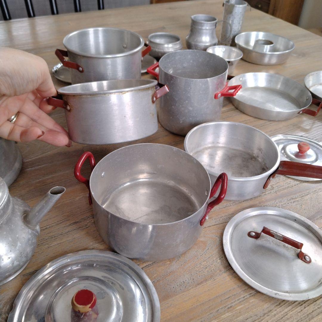 フランスアンティーク/ディネットアルミおままごとセット・ヤカン・鍋他多数