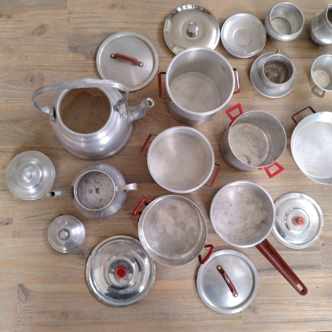 フランスアンティーク/ディネットアルミおままごとセット・ヤカン・鍋他多数