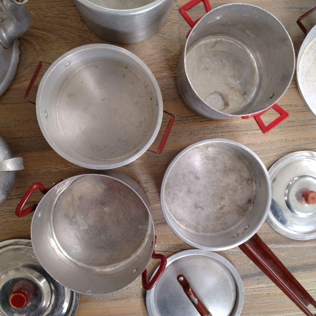 フランスアンティーク/ディネットアルミおままごとセット・ヤカン・鍋他多数