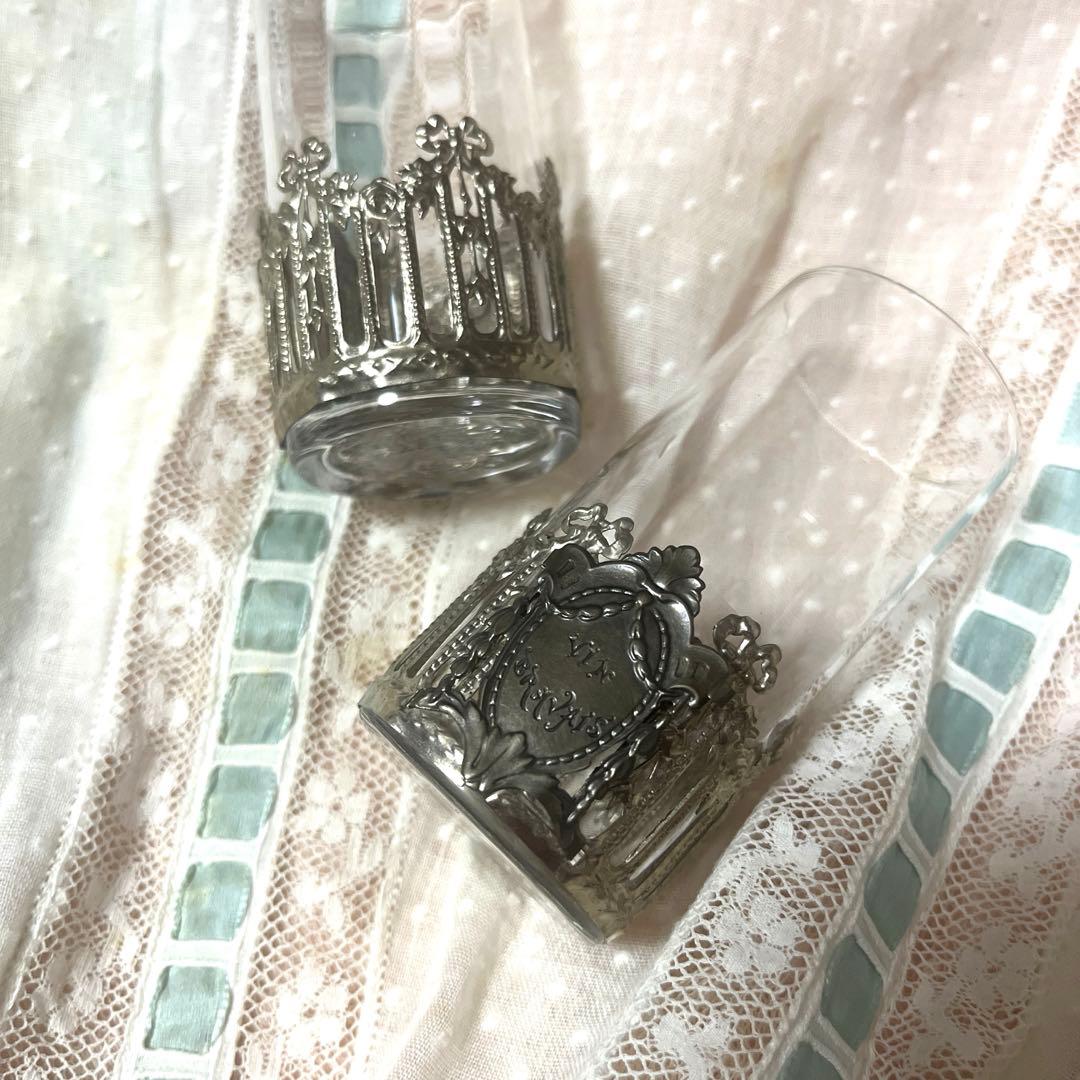 お値下げ　アンティーク　グラス　セット　リボン　ガラス　コップ　宗教