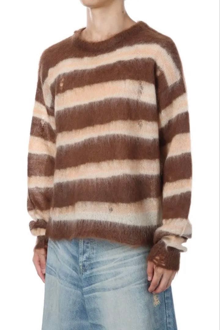 トップス KAMIYA Distressed Border Mohair Sweater