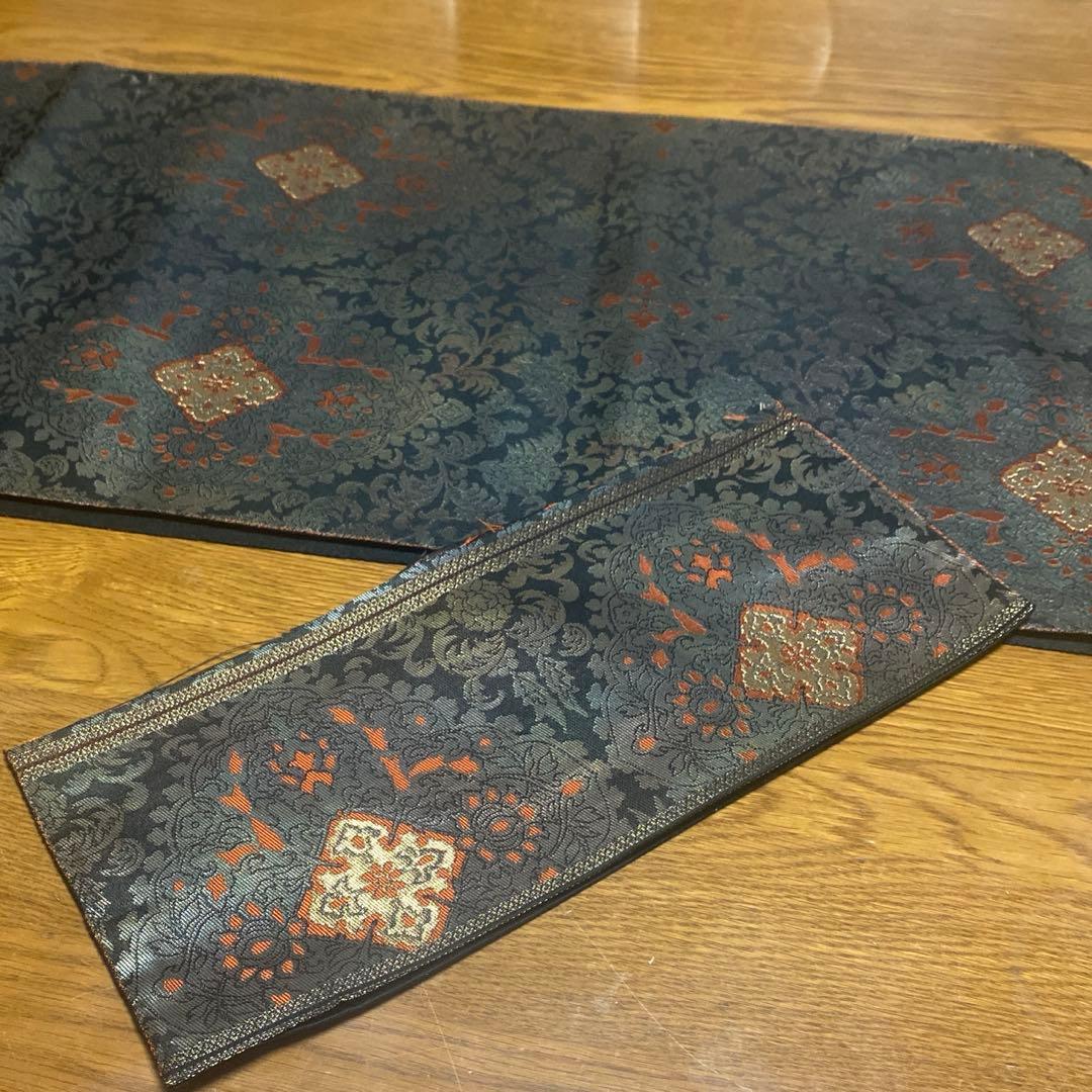 table runner 「花更紗」帯リメイク　正絹　西陣織　長尺