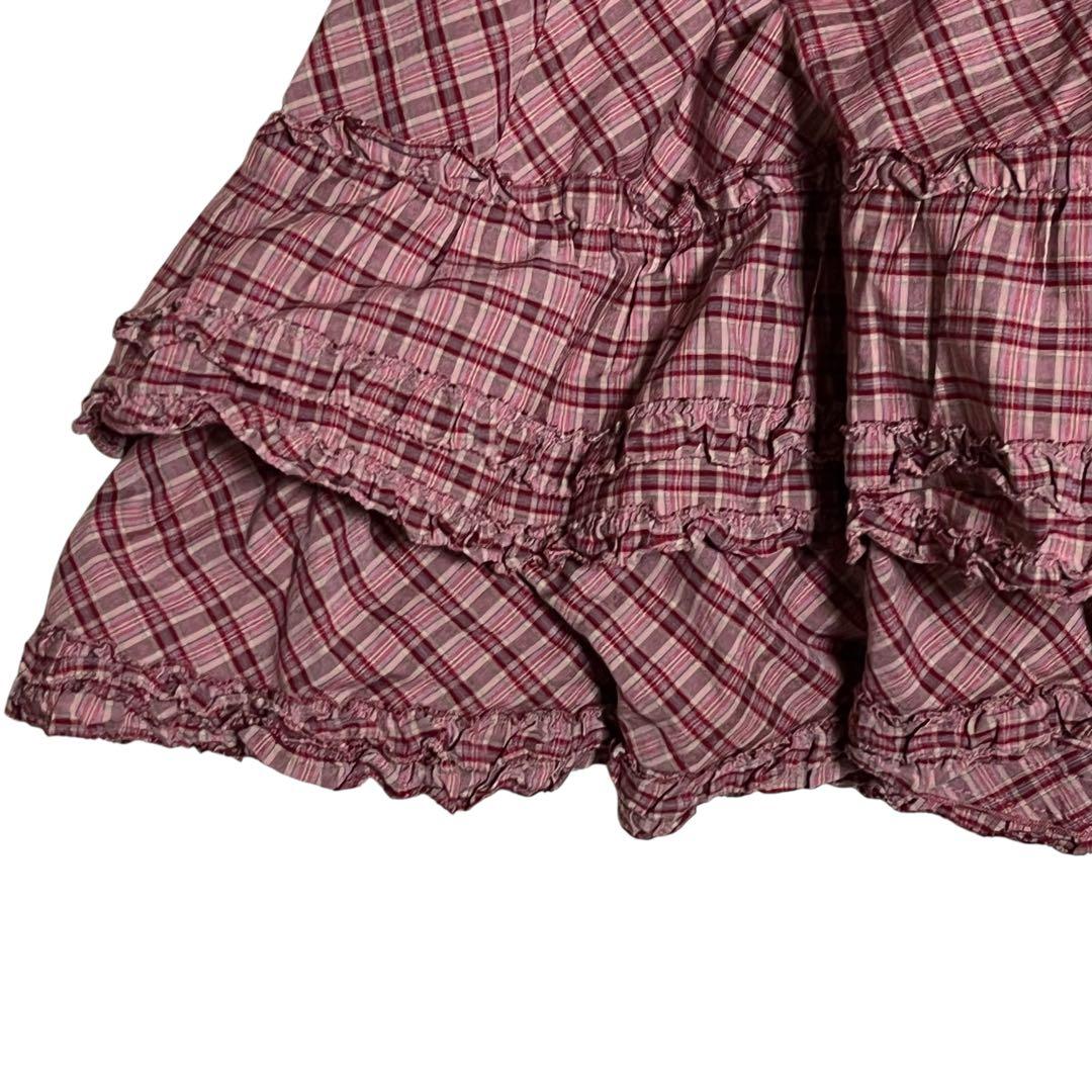 PINK HOUSE チェックフリルチュニックブラウス チェック レッド 段々