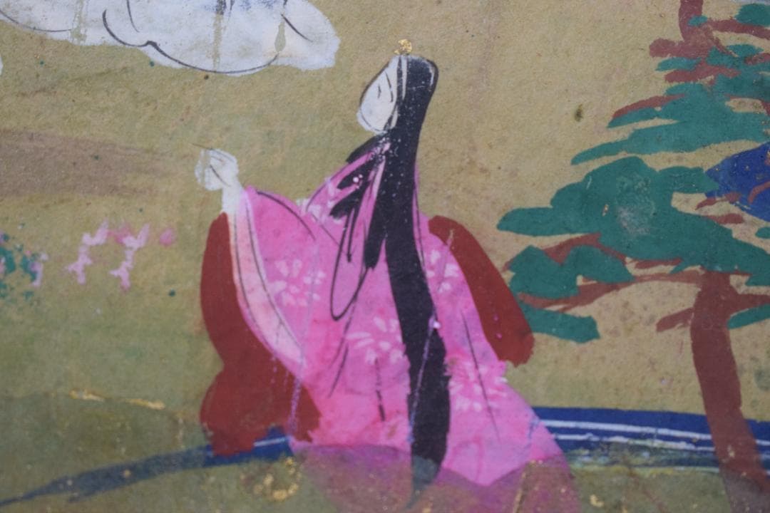 作者不詳/扇面人物図/土佐絵/掛軸☆宝船☆Z-187