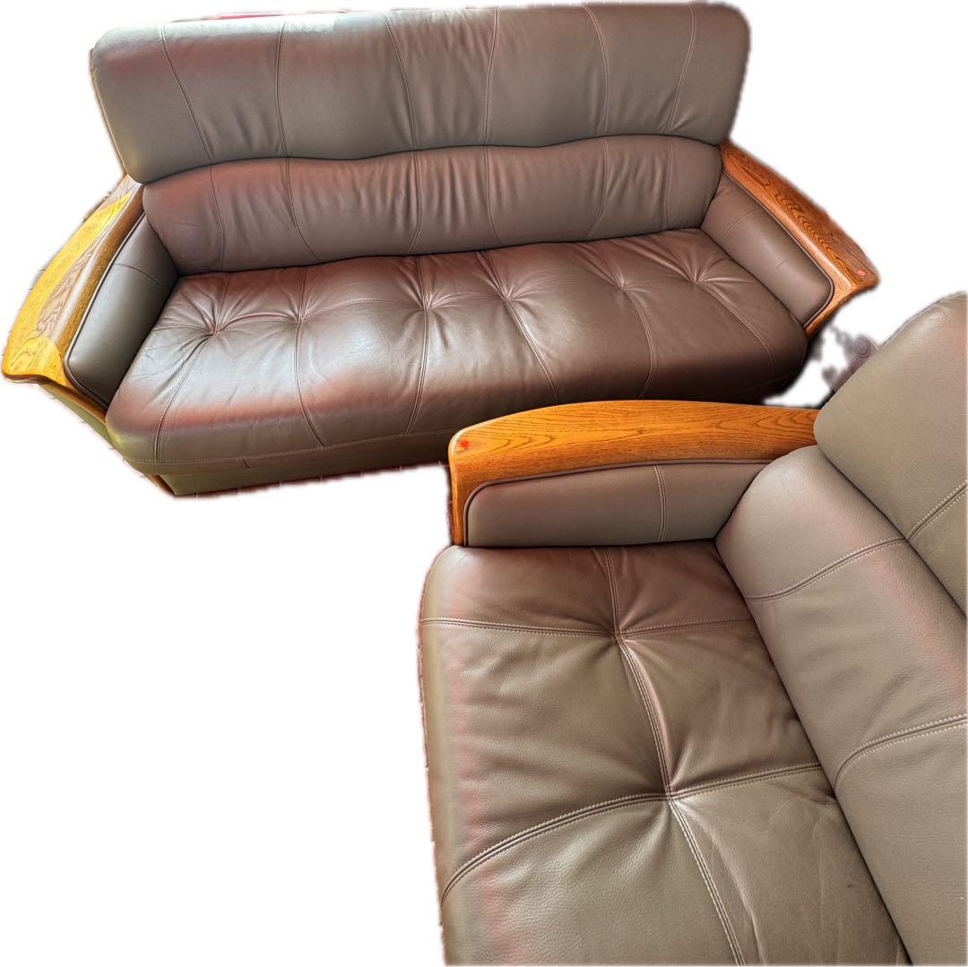 ① 浜本工芸 レザーソファ 浜本工芸 本革張りソファ ３人掛け用