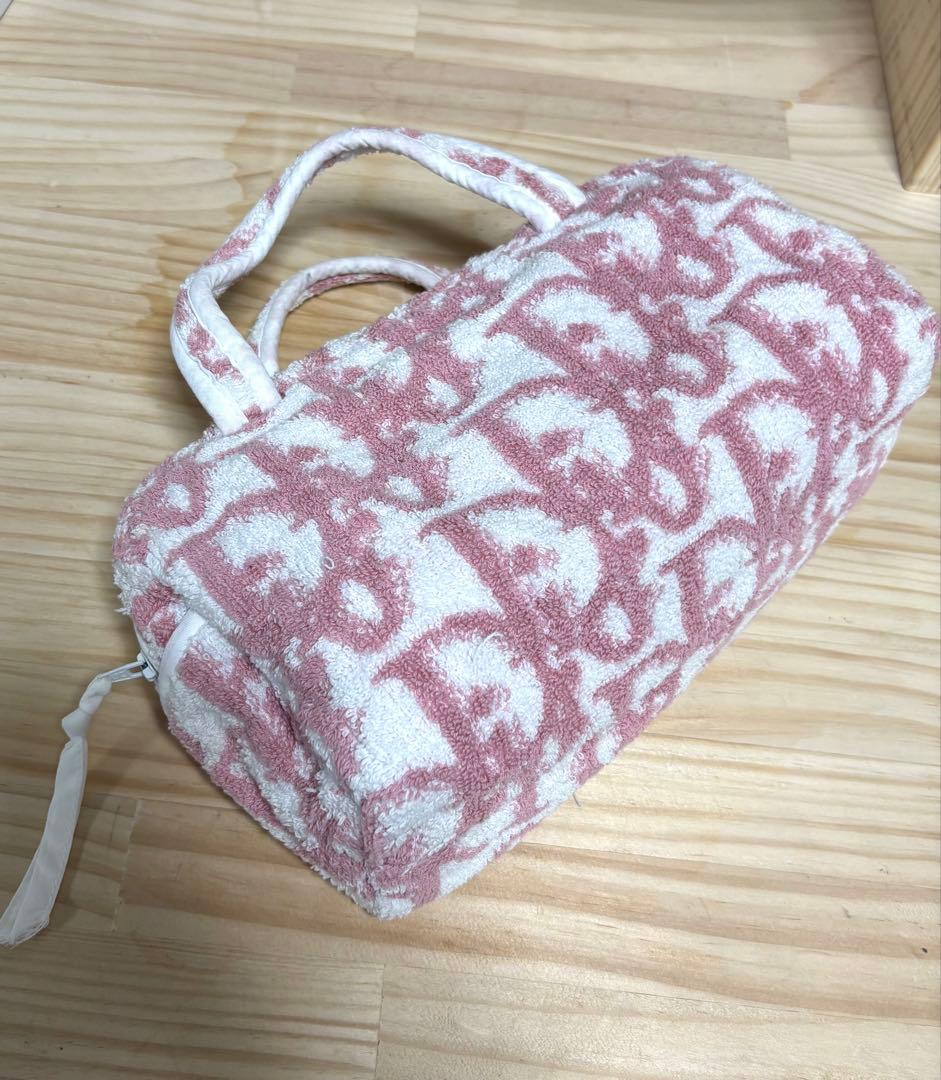 希少 Dior タオル地 ハンドバッグ ピンク/ホワイト トロッター 小物入れ