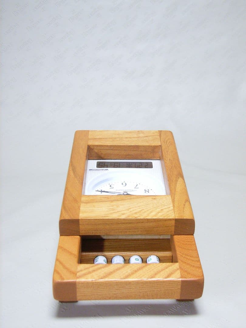 S015総欅板材ハンドル付き斜め型電波目覚まし時計（カシオTQT−351NJ使用