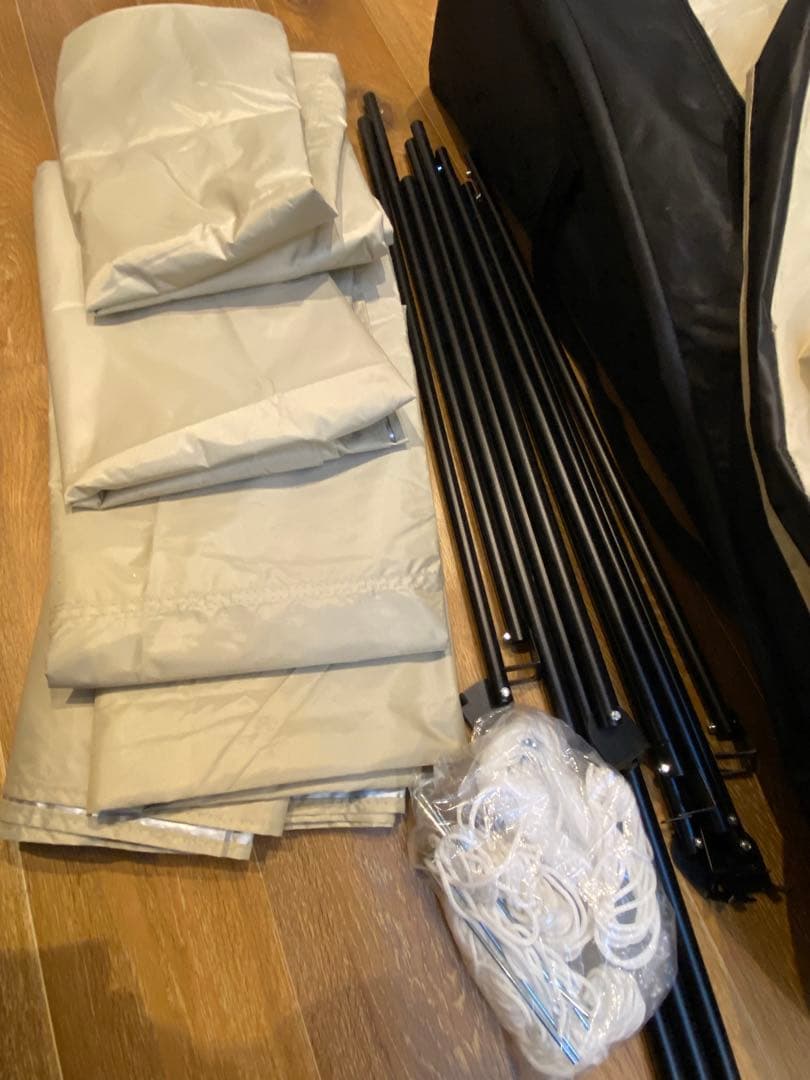 オーニングタープテント 3m サンドベージュ シート4枚/補強フレーム付き 美品