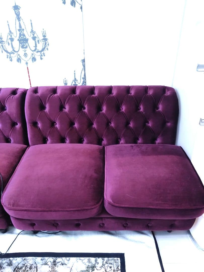 超美品　ヴィンセント　パープル ベルベット ボタン留め　2人掛ソファ✕2個セット