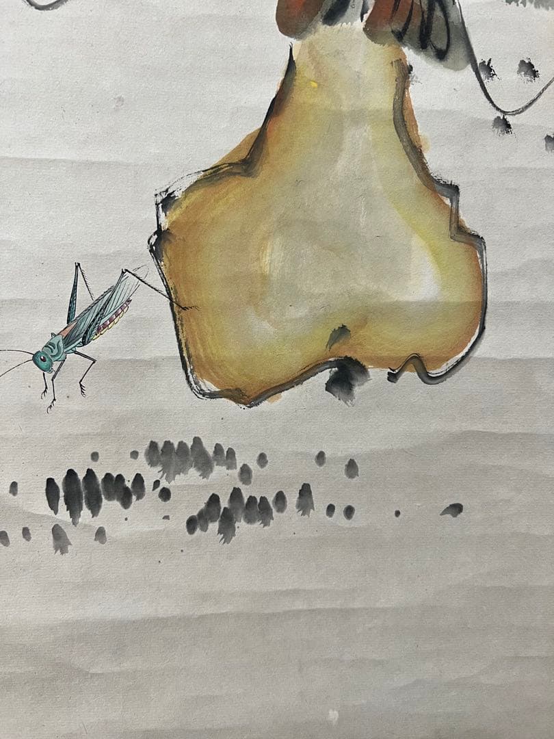 中国美術 模写 斎白石［は瓢箪に蟷螂図］紙本　肉筆！