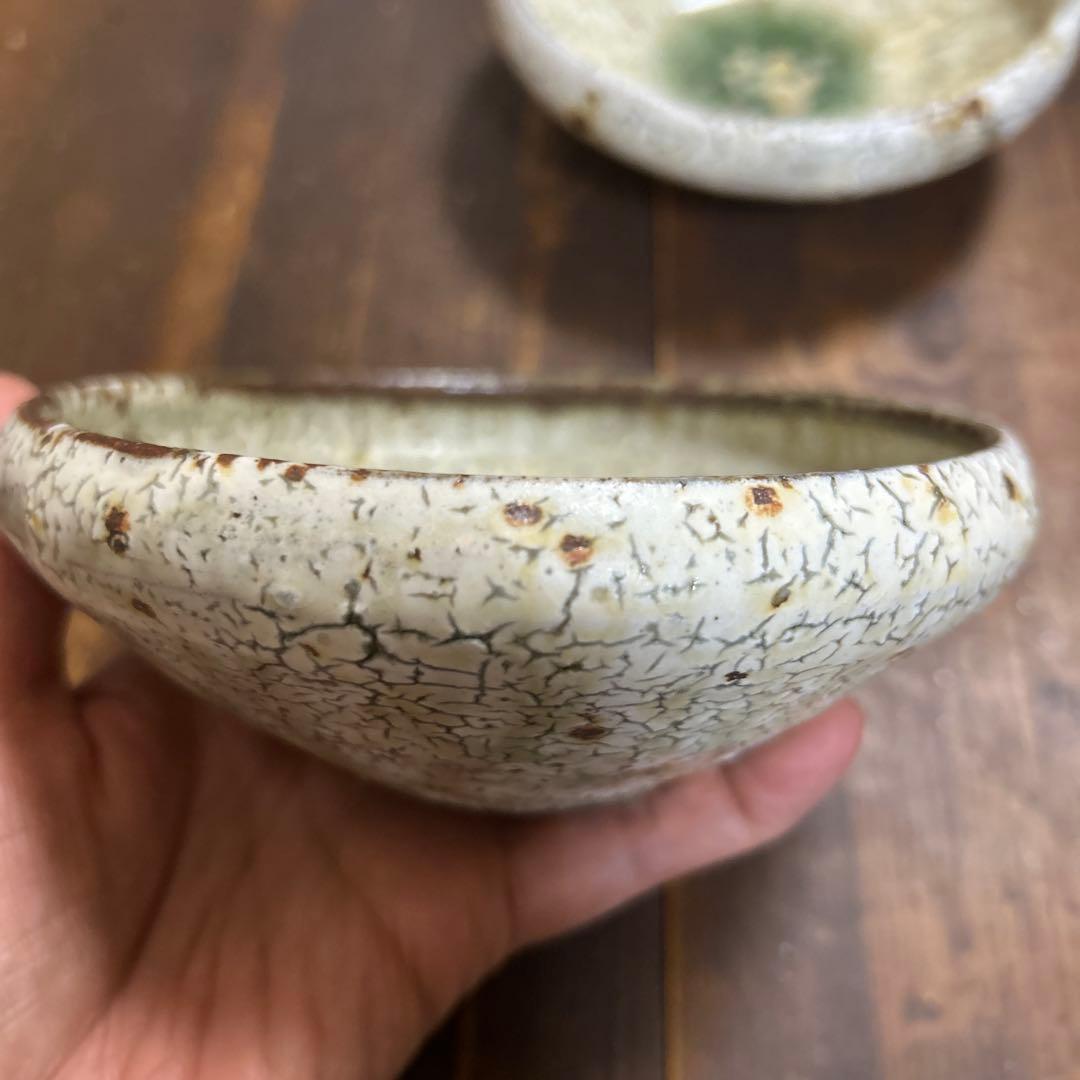 作家　陶芸作家　4.5寸鉢　２つ　ビードロ粉引き